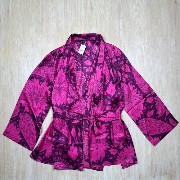 Ann Taylor Sweaters - NWT Ann Taylor Plum Rose Floral Tie Kimono Wrap Cardigan Layering Romantic M/L